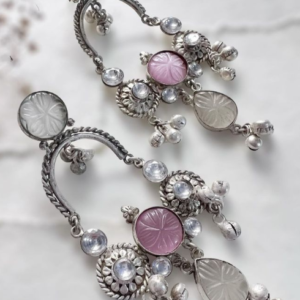 Pink and White Stone Dangler Earrings